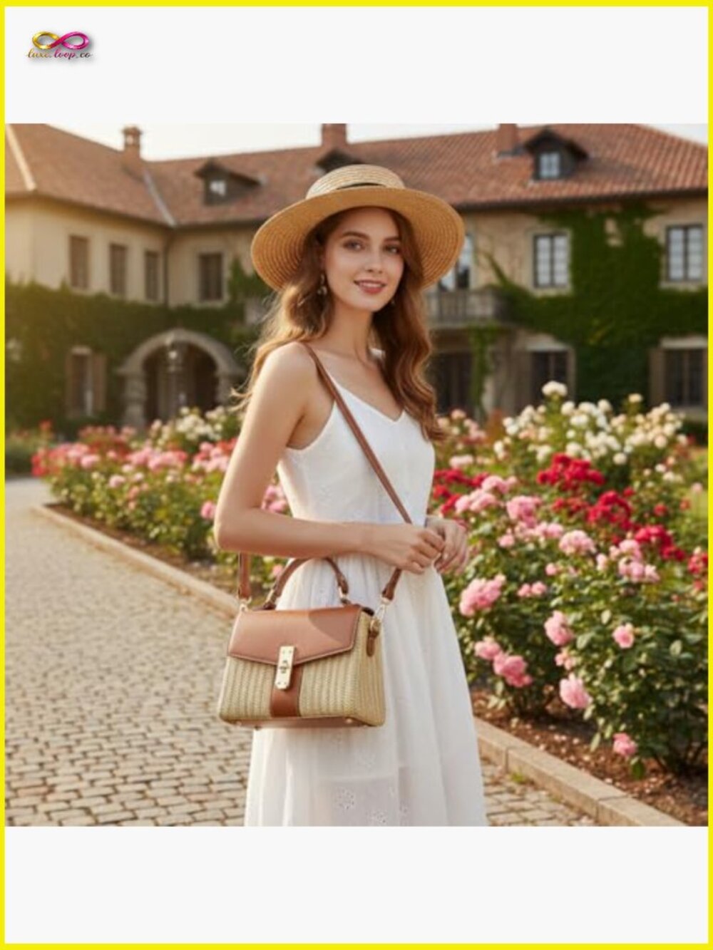Straw Woven Satchel Handbag Summer Beach Crossbody Shoulder Bag Y2K Box Bag - Picture 2 of 7